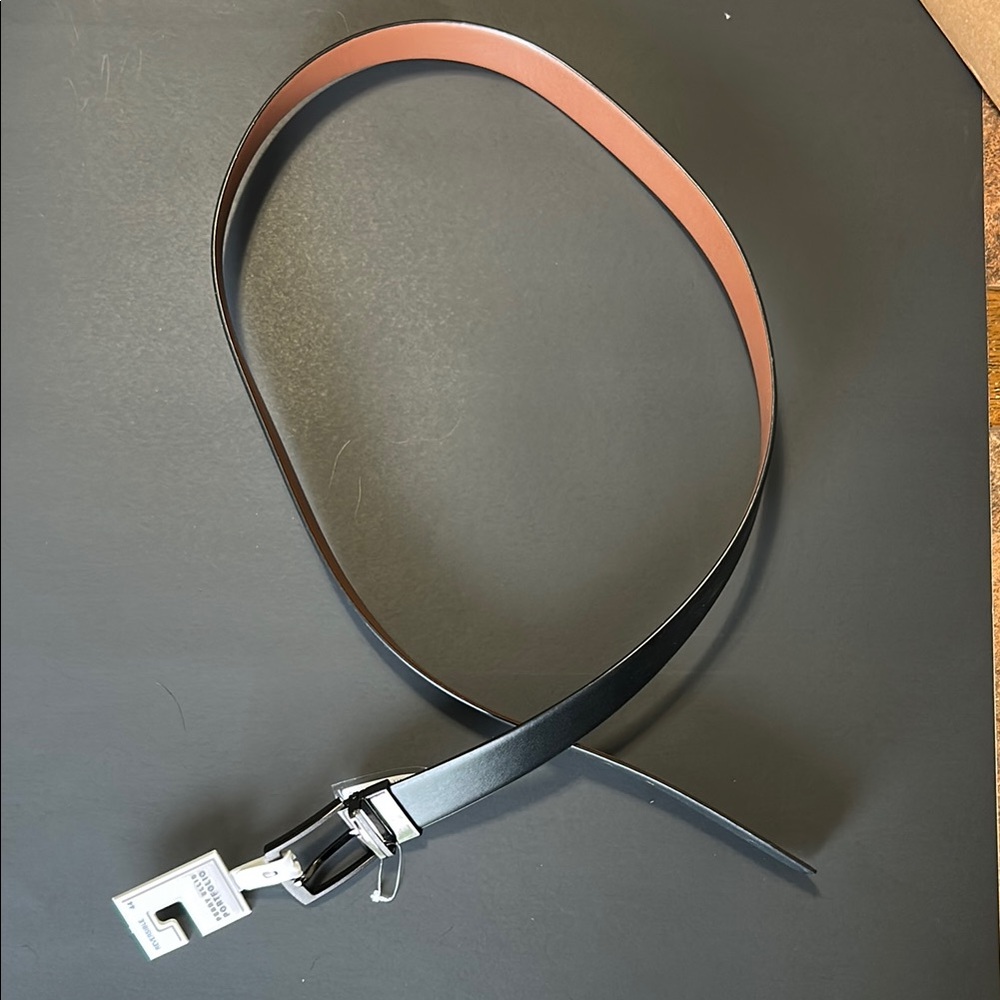 Perry Ellis Reversible Black and Brown Leather Belt with Minimalist Design